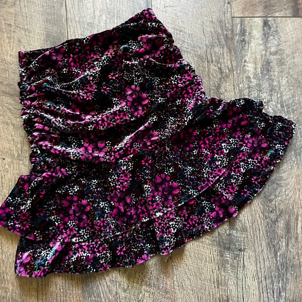 SO Floral Velvet Mini Skirt Ruched Ruffle Hem dark fairycore‎ size XS